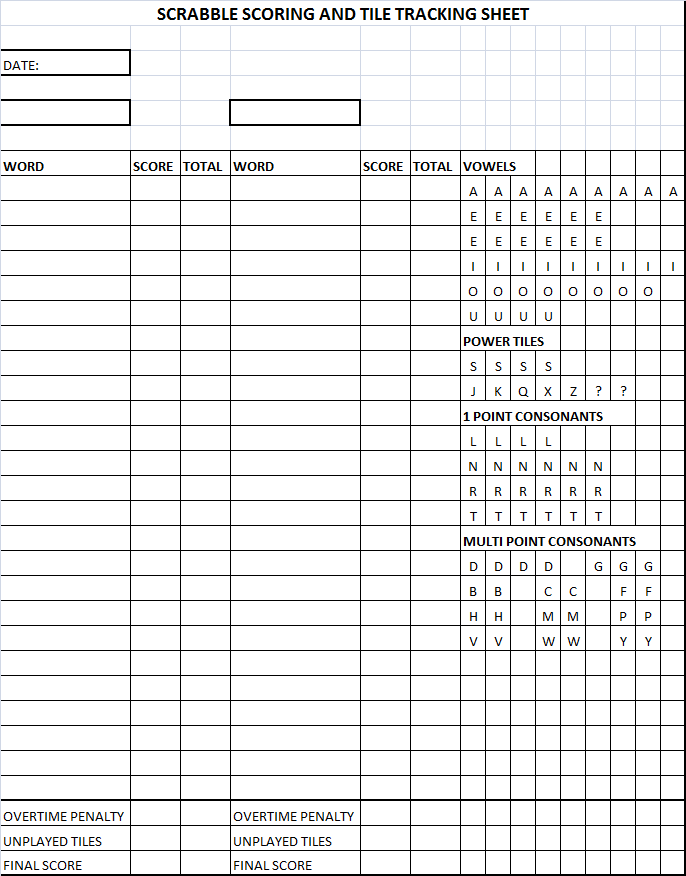 4 Player Scrabble Score Sheet Pdf